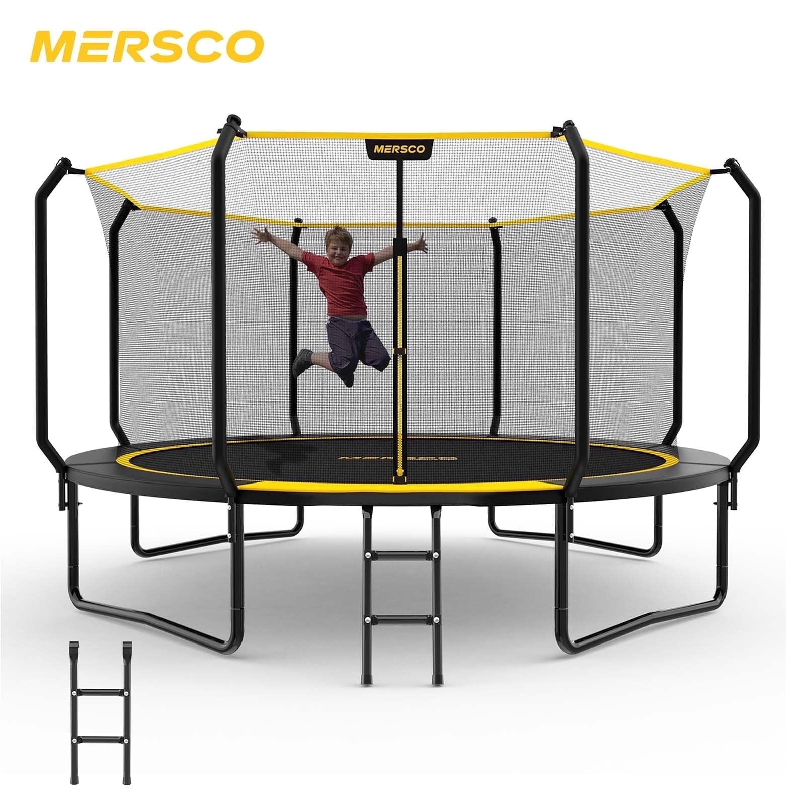 Mersco 14ft Outdoor Trampoline with Enclosure Net and Ladder,Jumping Trampoline for Kids and Adults, Kids Trampoline for Backyard Birthday Gift, Black