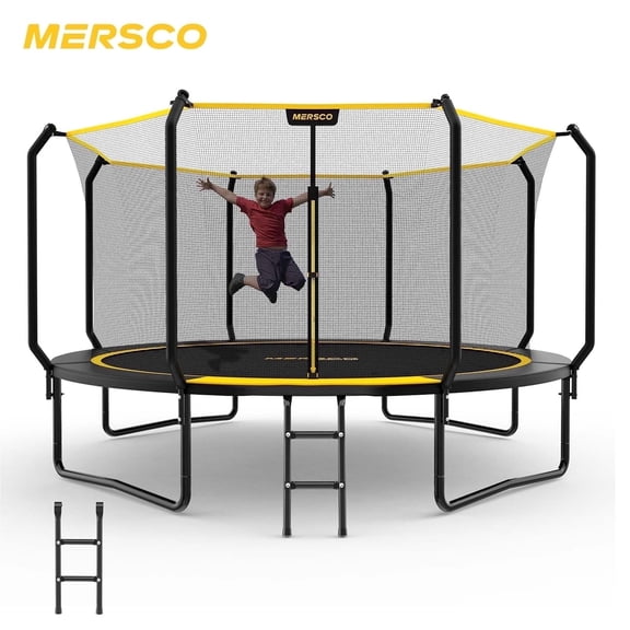Mersco 14FT Kids Trampoline, ASTM Certified Heavy Duty Outdoor Trampoline with Safety Enclosure Net and Upgraded Ladder for Backyard Family Fun, Jumping Trampoline SUPER