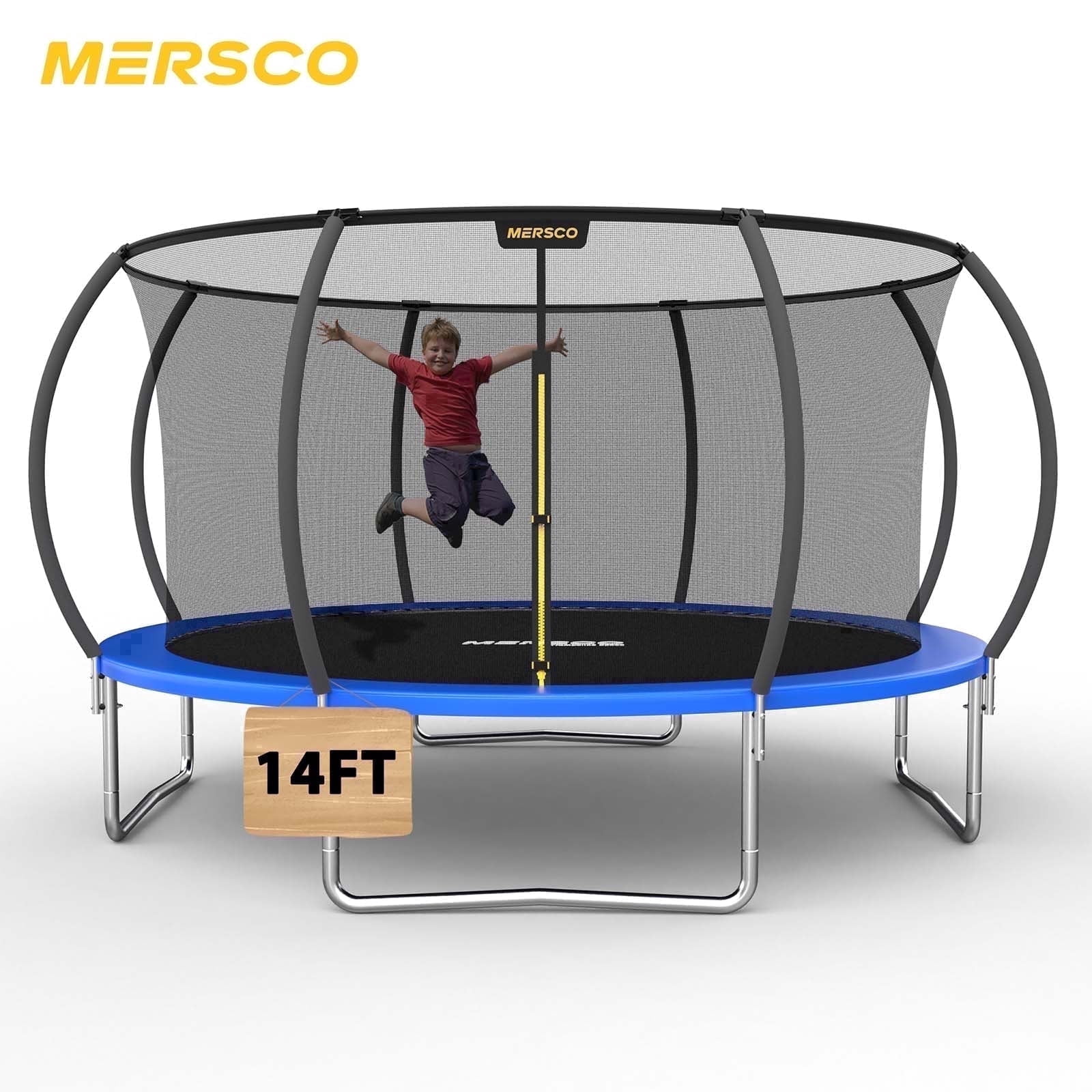Mersco 12FT/14FT Trampoline for Kids and Adults,Pumpkin Outdoor Trampoline with Enclosure and Net,Jumping Trampoline SPACE for Boys and Girls Birthday Gifts,Blue