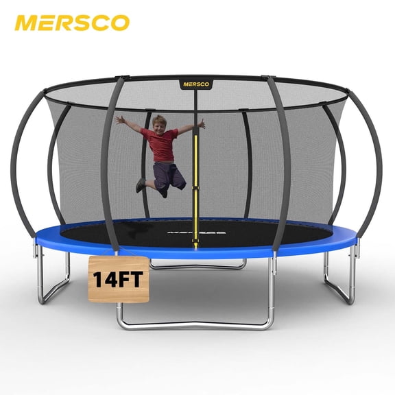 Mersco 14ft Trampoline SPACE for Kids and Adults,Pumpkin Outdoor Trampoline with Enclosure and Net,Jumping Trampoline for Boys and Girls Birthday Gifts,Blue