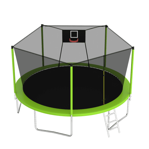 14FT Green Round Trampoline with Enclosure and Ladder