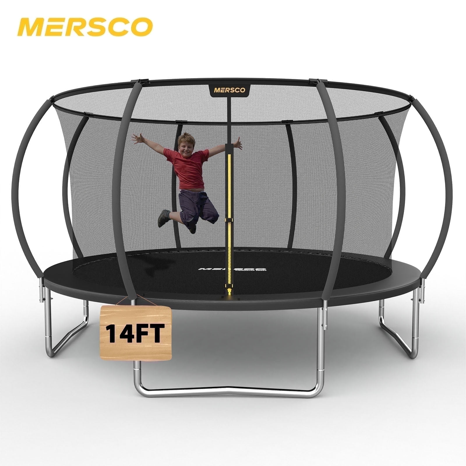 Mersco 12FT/14FT Trampoline for Kids and Adults,Pumpkin Outdoor Trampoline with Enclosure and Net,Jumping Trampoline SPACE for Boys and Girls Birthday Gifts,Black
