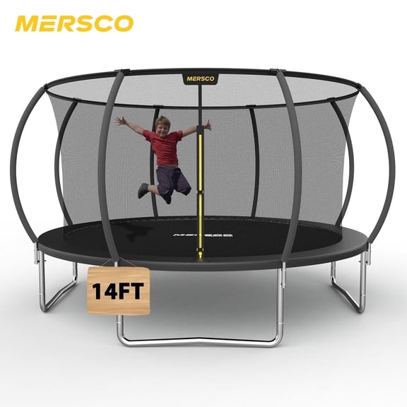 Mersco 14ft Trampoline for Kids and Adults,Pumpkin Outdoor Trampoline with Enclosure and Net,Jumping Trampoline SPACE for Boys and Girls Birthday Gifts,Black