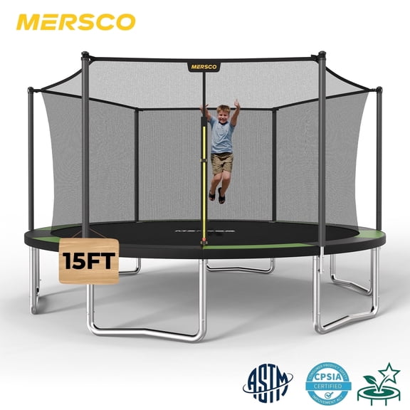 Mersco 15FT Trampoline PLAY Heavy Duty Outdoor Trampoline for Kids, Backyard Trampoline with Enclosure Net for Family Fun,Safe Internal Net Design