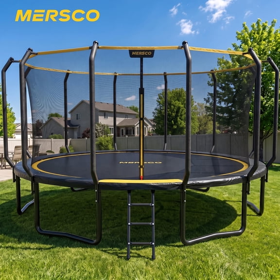 Mersco 16FT Kids Trampoline, Heavy Duty Outdoor Trampoline with Safety Enclosure Net and Upgraded Ladder for Backyard Family Fun, Jumping Trampoline SUPER