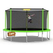 Mersco 14ft Heavy Duty Outdoor Trampoline for Kids, Backyard Trampoline with Basketball Hoop and Enclosure Net, Loading 1320 lbs,Green