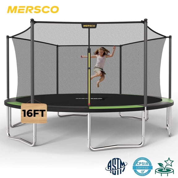 Mersco 15FT/16FT Kids Trampoline, ASTM Certified Heavy Duty Outdoor Trampoline with Safety Enclosure Net for Backyard Family Fun, JumpingTrampoline PLAY