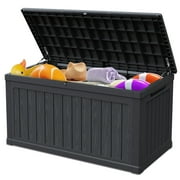 Cirui 230 Gallon Outdoor Storage Box with Lockable Lid, Extra Large Waterproof Patio Resin Deck Box with 1000lbs Surface Loading Capacity Home Storage Box for Patio, Cushions, Tools, Toys Black