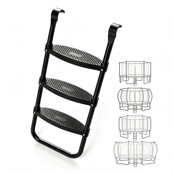 Mersco 3-Step Trampoline Ladder,Universal Fit for 8-16FT Trampolines of All Shapes, Galvanized Steel with Anti-Slip Wide Steps, 200 lbs Capacity, Weather Resistant
