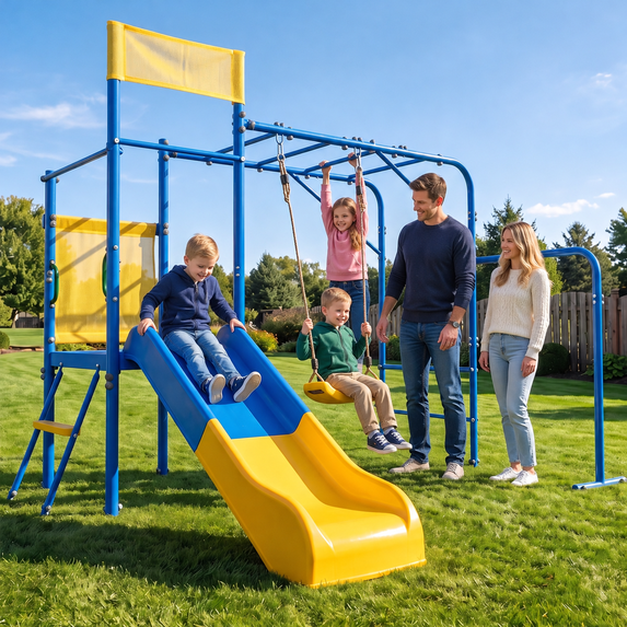 Mersco 5-in-1 Metal Swing Set for Backyard, Playground, Kids Swing Set ...