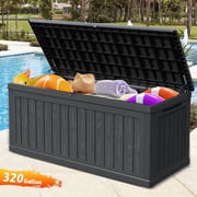 Mersco 320 Gallon Large Deck Box,Lockable Resin Outdoor Indoor Storage Box with Hundles,Waterproof UV Resistant Outside Deck Box for Patio Furniture Cushions, Pool Float,Garden Tool,Black