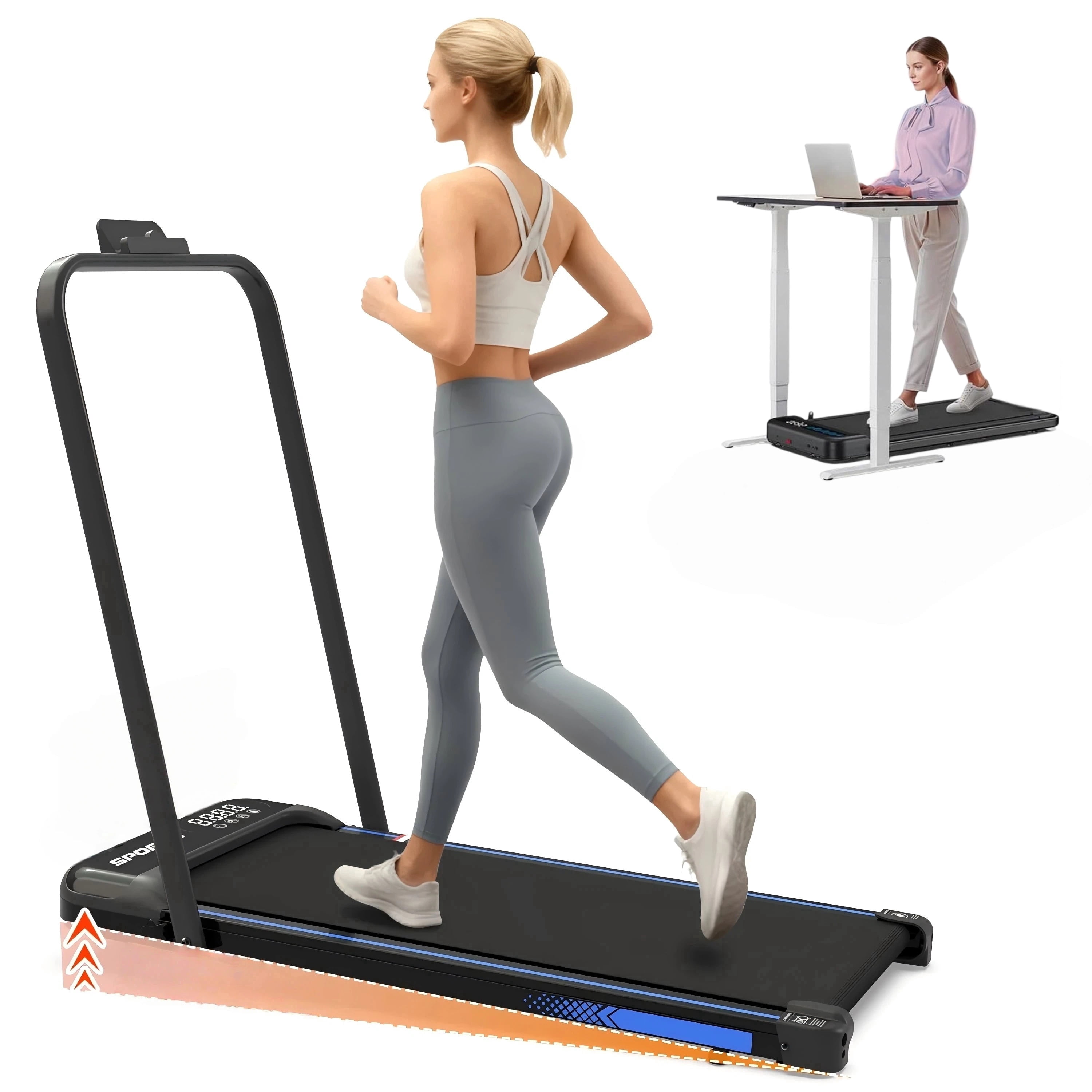4 in 1 Treadmill Under Desk 0.6–5.0 MPH Romote Foldable Walking Pad, Incline Knee Friendly LED Ultra-Quiet Treadmill For Home Office, Black