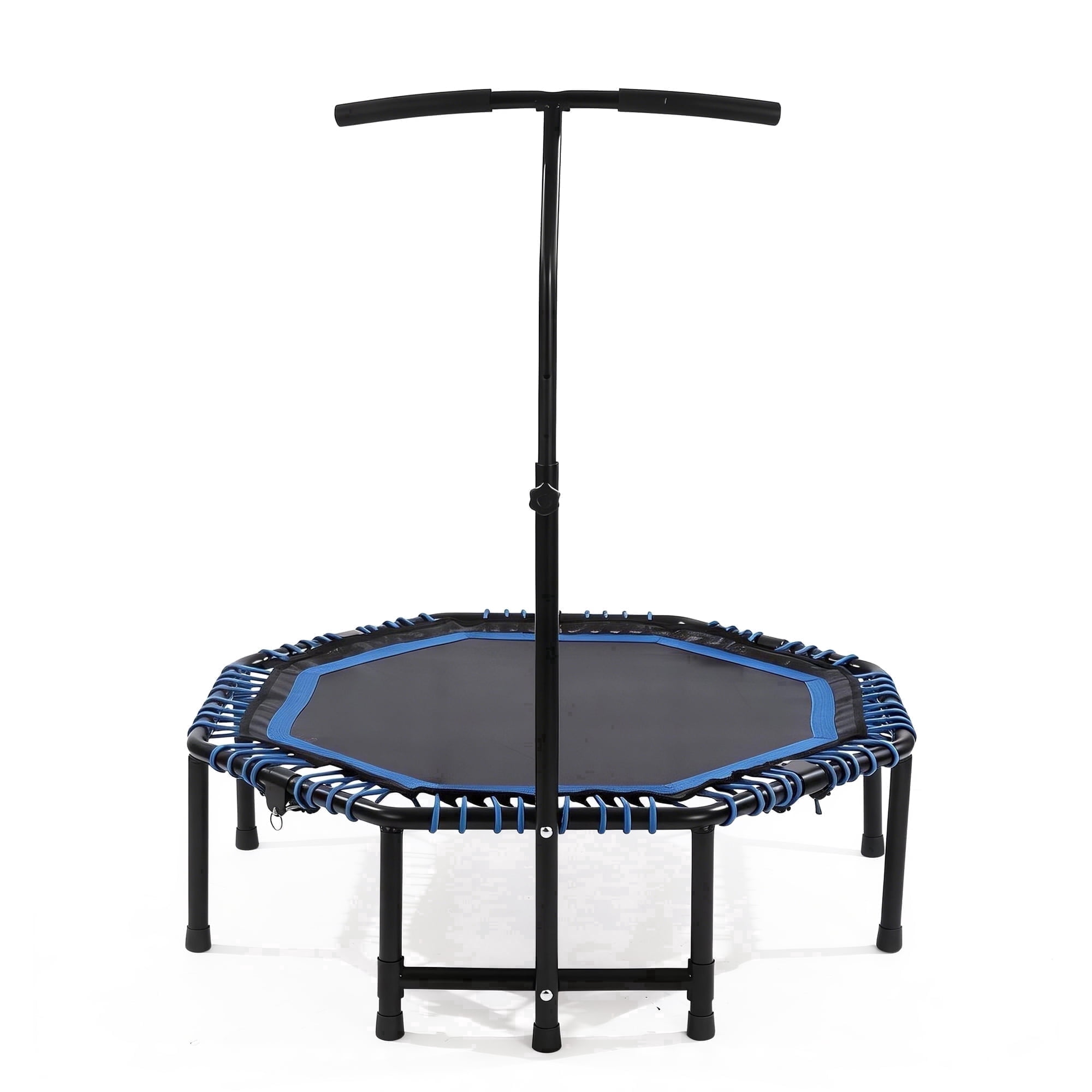Mersco 48'' Foldable Fitness Trampoline With Adjustable Handlebar for Adults, 450LBS Indoor Sports Trampoline With Durable Bungee Ropes,Quiet Exercise Rebounder for Cardio and Strength Training ,Blue