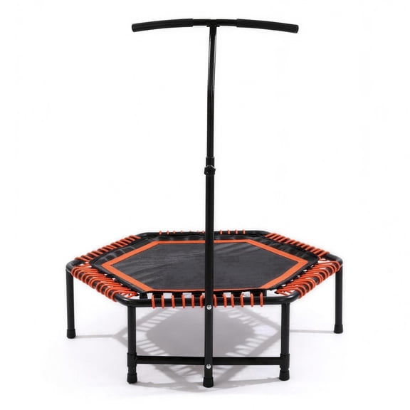 Mersco 48'' Mini Fitness Trampoline, 450LBS Quiet Exercise Rebounder for Home, Cardio and Strength Training, Indoor Sports Trampoline with Adjustable Handle Bar, Whole-Body Workout ,Orange
