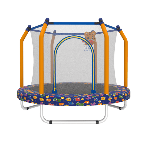 Mersco 55 inch Toddler Trampoline,Mini Trampoline for Kids with Enclosure and Basketball Hoop,Indoor and Outdoor Small Trampoline with Boxing Bag,Adjustable Gym Bar,Gifts for Boys & Girls,Orange