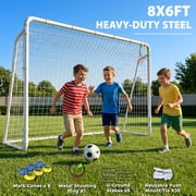 Kdymod 8 6 FT Soccer Goal for Backyard,Heavy-Duty Metal Soccer Net with Target Net,Outdoor Soccer Goal Soccer Equipment Set with 6 Soccer Cones & 5 Stakes for Kids and Adults ,White