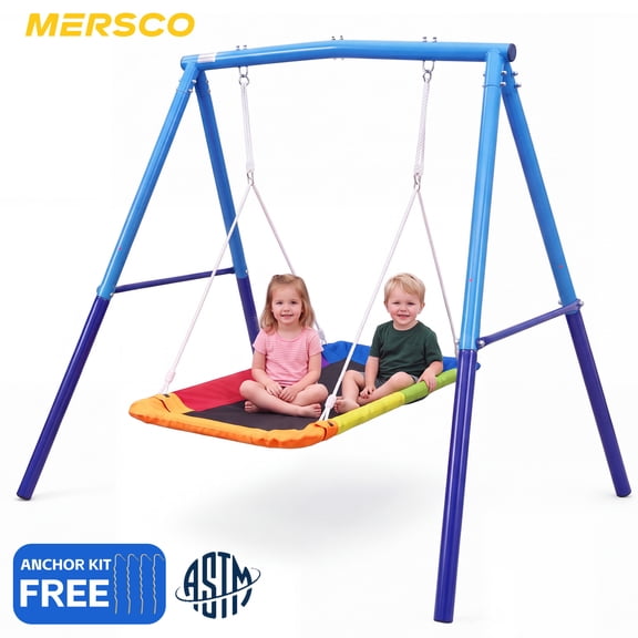 MERSCO 60" Extra Large Rectangle Swing Set with Stand, Heavy Duty Double A-Frame Metal Swing for Kids Ages 3-10, 440 lbs Capacity, 900D Oxford Rectangle Swing Seat, Outdoor Backyard Playset