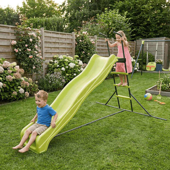 Mersco 7.2FT Toddler Slide, Heavy-Duty Plastic Freestanding Slide with High Railings for Indoor Outdoor Play, Green