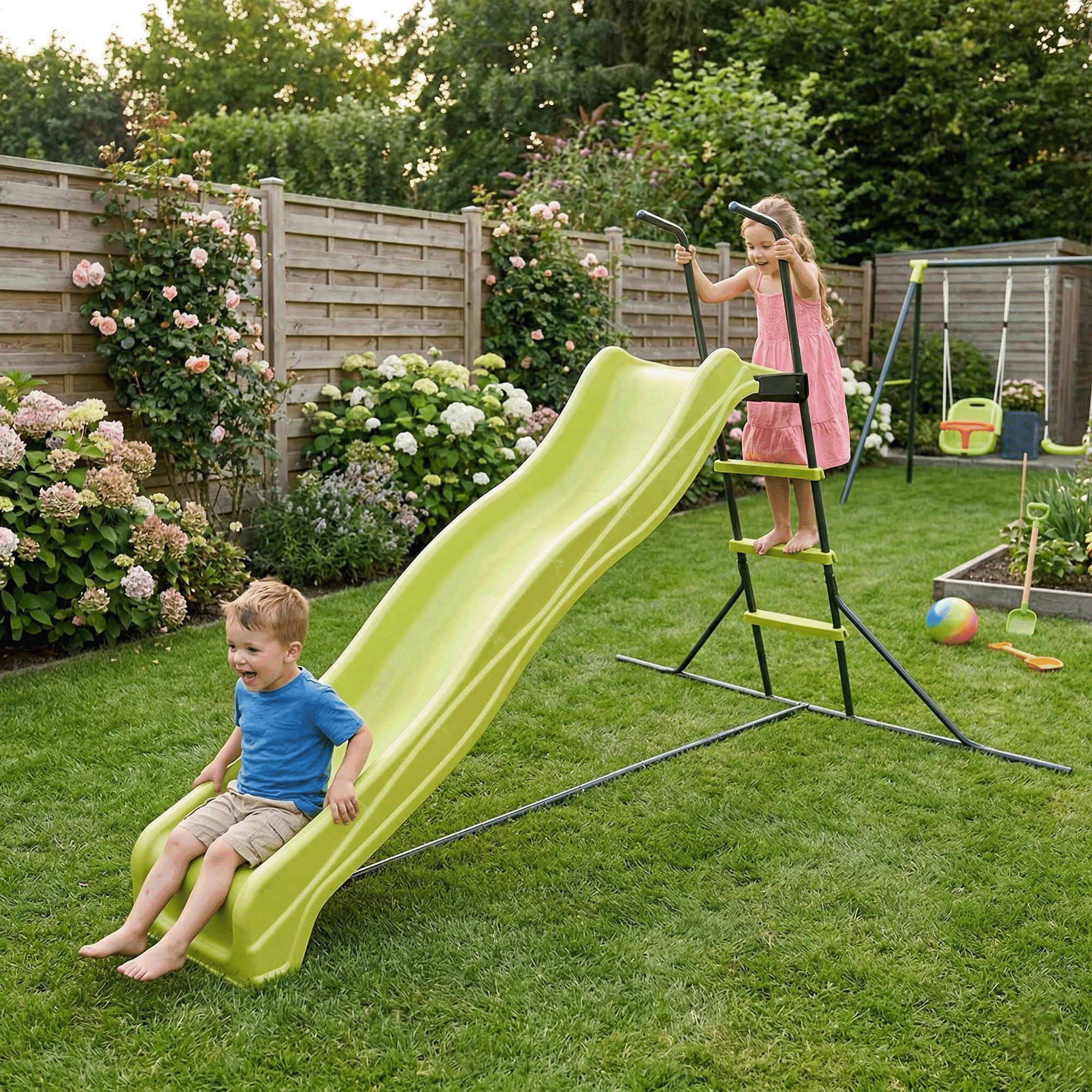 Mersco 7.2FT Toddler Slide, Heavy-Duty Plastic Freestanding Slide with High Railings for I