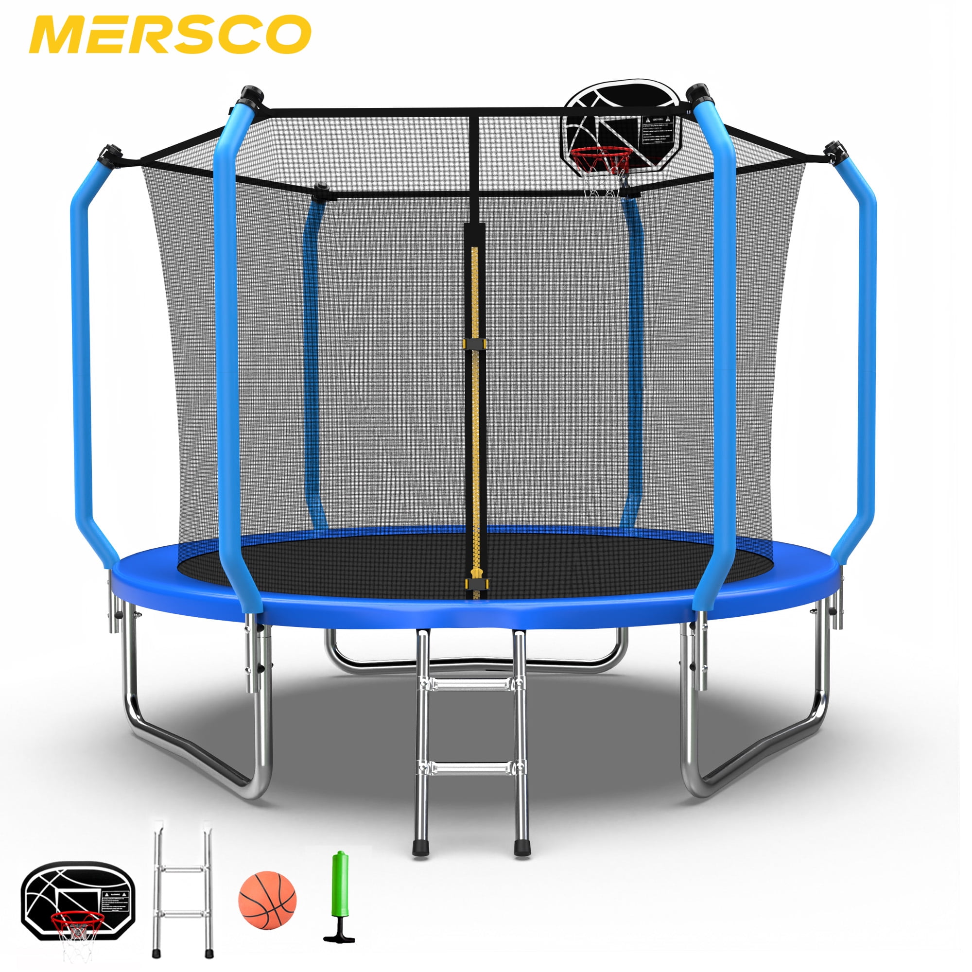 Mersco 14ft Trampoline with Safety Enclosure and Basketball Hoop