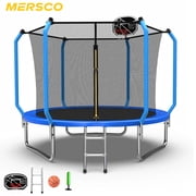 Mersco 8FT Kids Trampoline, ASTM Certified Heavy Duty Outdoor Trampoline with Safety Enclosure Net Basketball Hoop and Ladder for Backyard Family Fun, Trampoline SUPER