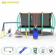 Mersco 8x14 Heavy Duty Trampoline with Enclosure Net , Slide ,Swing Set Outdoor Trampoline for Backyard,Kids Trampoline with Basketball Hoop,Birthday and Holiday Gifts for Kids,Green