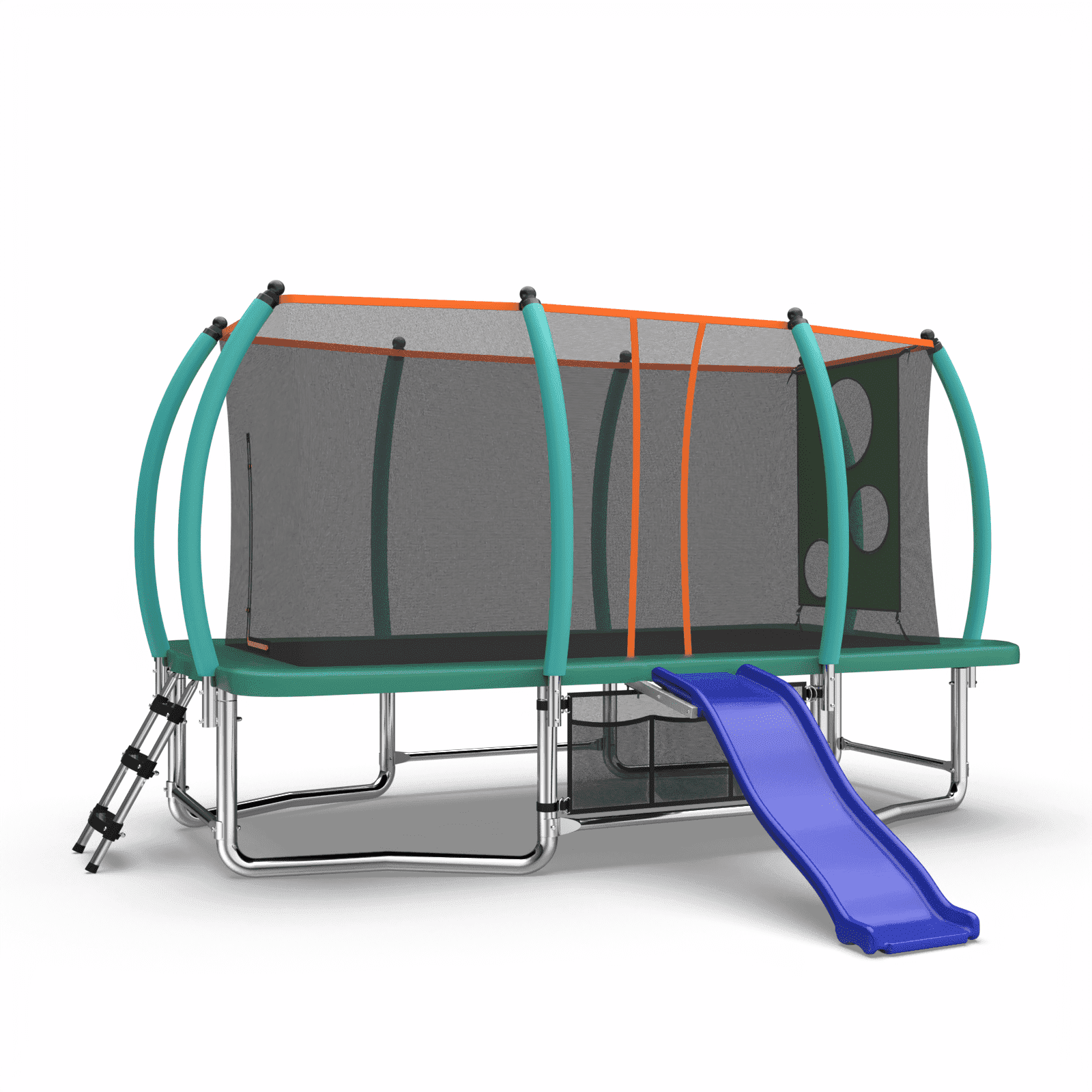 Mersco 8x14ft Large Rectangle Trampoline with Enclosure Net ,Slide Outdoor Big Trampoline for Backyard,Kids Trampoline with Basketball Hoop,Birthday and Holiday Gifts for Kids,Green