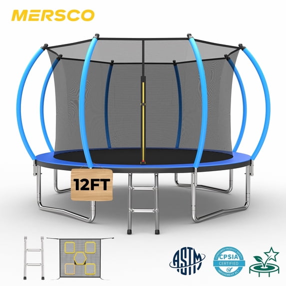 Mersco 12FT Trampoline SPACE Heavy Duty Outdoor Trampoline for Kids, Backyard Trampoline with Safety Enclosure Net and Ladder for Family Fun,Safe Internal Net Design