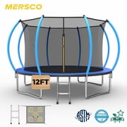 Mersco 12FT/14FT Kids Trampoline, ASTM Certified Heavy Duty Outdoor Trampoline with Safety Enclosure Net and Ladder for Backyard Family Fun, Pumpkin Trampoline SPACE