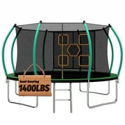 Mersco 12FT Trampoline for Kids with Mulifunctional Target Cloth, Indoor & Outdoor Recreational Trampolines with Enclosure Net and Ladder,Easter,Birthday Gift for Kids, Loading 1320Lbs,Green