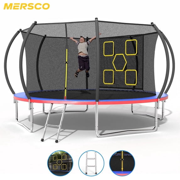 Mersco 12FT Trampoline for Kids with Mulifunctional Target Cloth,Outdoor Recreational Trampolines with Enclosure Net and Ladder,Jumping Trampoline SPACE for Boys and Girls Birthday Gifts,Multicolor