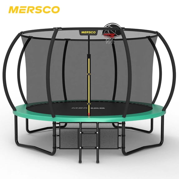 Mersco 10FT/12FT/14FT/15FT/16FT Kids Trampoline, ASTM Certified Heavy Duty Outdoor Trampoline with Safety Enclosure Net and Ladder for Backyard Family Fun, Pumpkin Trampoline SPACE