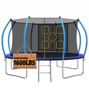 Mersco 14FT Trampoline for Kids with Mulifunctional Target Cloth, Indoor & Outdoor Recreational Trampolines with Enclosure Net and Ladder,Easter,Birthday Gift for Kids, Loading 1320Lb,Blue