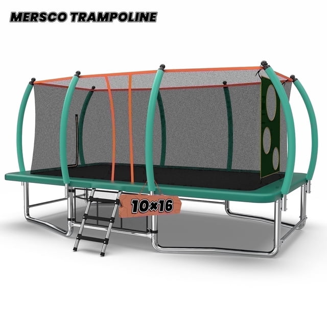 Mersco 10x16ft Large Rectangle Trampoline for Kids and Adults,Big Outdoor Trampoline with Enclosure Net,Storage Bag, Jumping Trampoline MAX for Boys and Girls Birthday and Festival Gift,Green