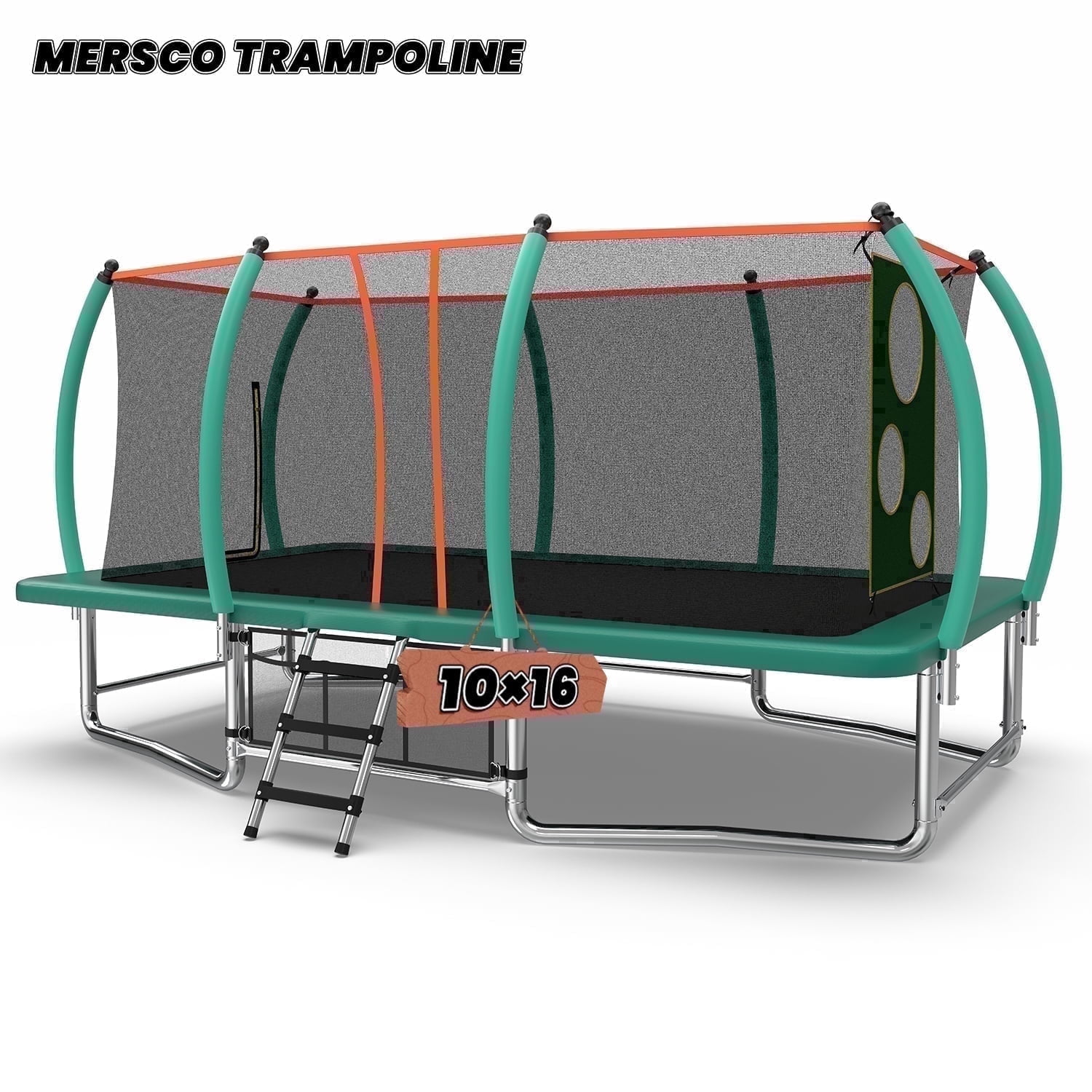 Mersco 8*14FT/10*16FT Large Rectangle Trampoline for Kids and Adults,Big Outdoor Trampoline with Enclosure Net,Storage Bag, Jumping Trampoline MAX for Boys and Girls Birthday and Festival Gift,Green