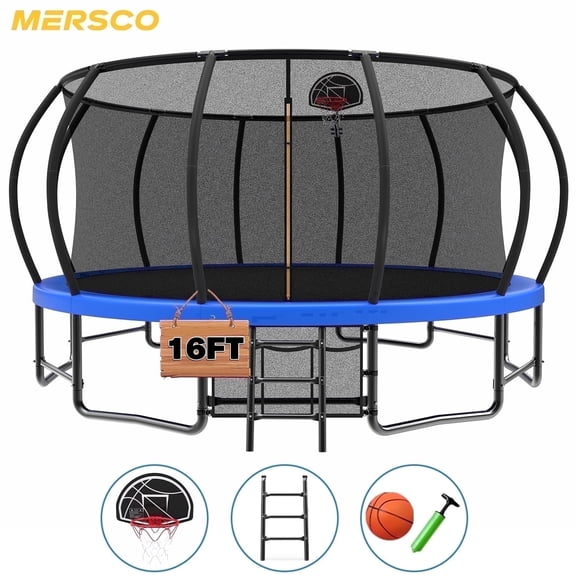 Mersco 16 FT Trampoline for Kids and Adults ,Outdoor Pumpkin Trampoline with Basketball Hoop,Universal Bouncing Trampoline for Children,Jumping Trampoline SPACE for Boys and Girls Birthday Gift,Blue