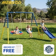 Mersco 3-in-1 Swing Set for Backyard with Slide, Swing Heavy Duty 440lbs Metal Outdoor Swing Stand, Contain 1 Saucer 32 and 1 Belt Seat 26.2 ,Slide for Playground, Backyard Playset