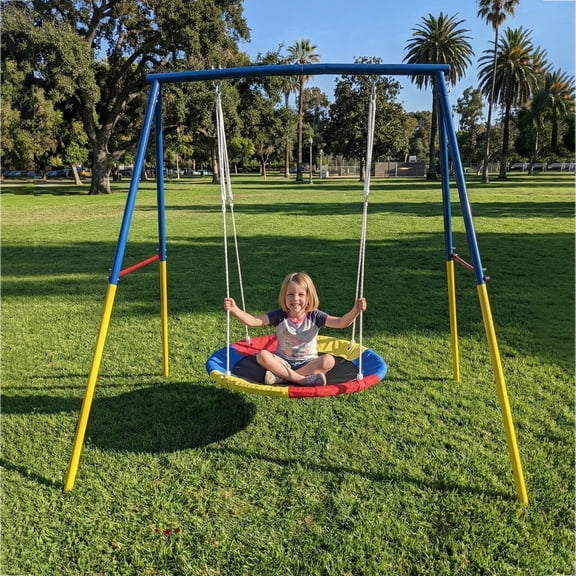 Mersco Swing Set for Backyard with Stand, Swing Heavy Duty 440lbs Metal Outdoor Swing Stand for Playground, Backyard Playset,Halloween,Yellow