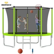 Mersco 8ft Trampoline for Kids and Adults,Outdoor Trampoline with Enclosure,BasketballHoop and Ladder,Upright-Poled Backyard Trampoline with Total Loading 960Lbs,Birthday Gifts,Green
