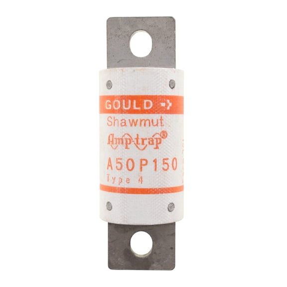 Mersen A50P Semiconductor Protection Fuse with Bolt-in Mount, 500VAC/450VDC, 100kA AC/79kA DC, 150 Ampere, 1-7/32" Diameter x 3-5/8" Length