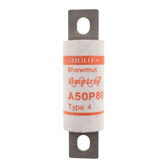 Mersen A50P Semiconductor Protection Fuse with Bolt-in Mount, 500VAC/450VDC, 100kA AC/79kA DC, 80 Ampere, 1" Diameter x 3-5/8" Length