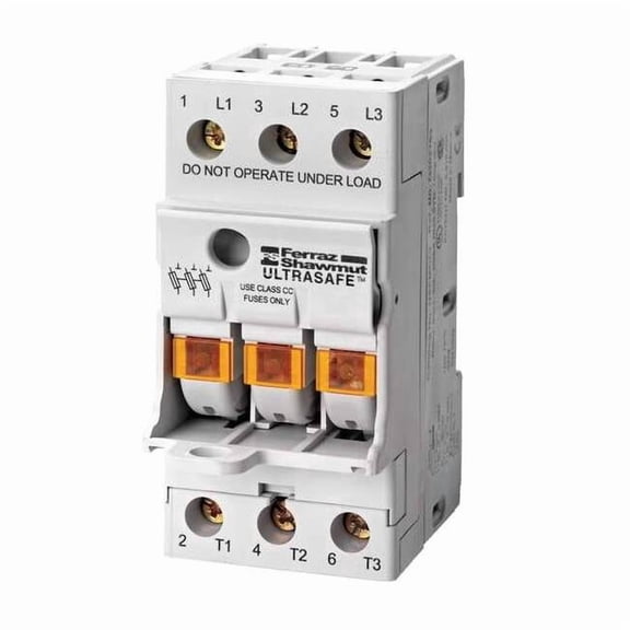 Finger Safe Fuse Block, 0 to 30A Amp Range, 600V AC/DC Volt Rating, 3 Poles, Screw USFM10I