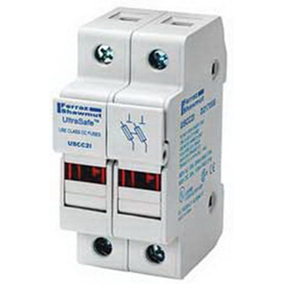Finger Safe Fuse Block, 0 to 30A Amp Range, 600V AC/DC Volt Rating, 2 Poles, Pressure Plate