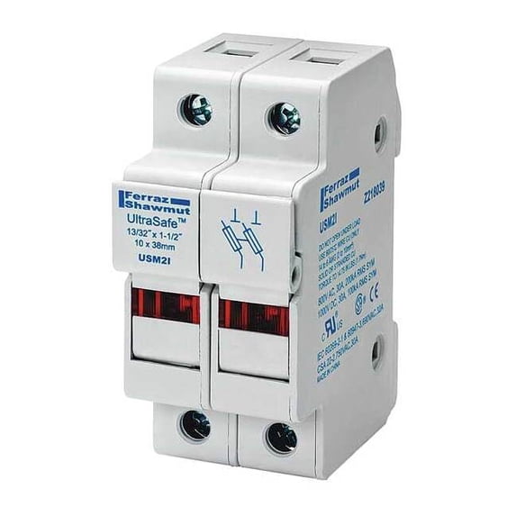 Finger Safe Fuse Block, 0 to 30A Amp Range, 600V AC/DC Volt Rating, 2 Poles, Pressure Plate