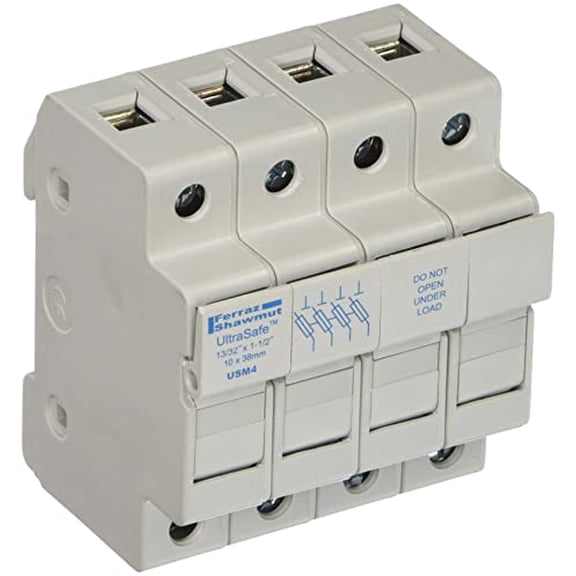 Mersen USM UltraSafe Modular Fuseholder, 4 Pole, for 800VAC/1000VDC, 200kA AC/100kA DC, 30 Ampere Midget Fuse