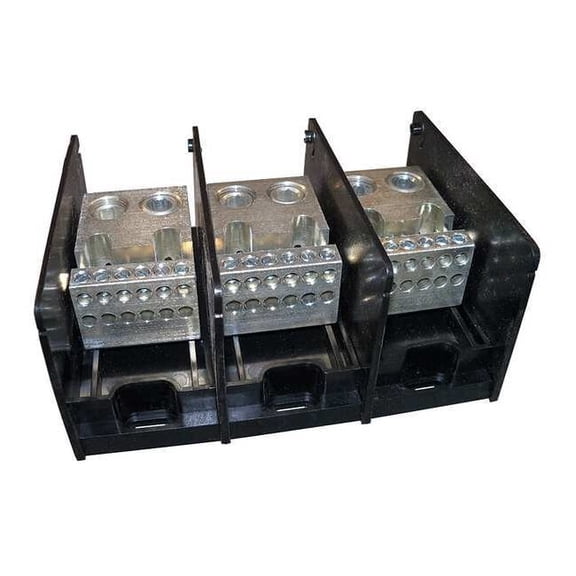 Power Distribution Block, Open, 3 Pole, 760 A Copper, 1,000 V AC/DC, Screw
