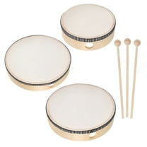 Mersess Set of 3 Hand Drums with Wood Frames and 3 Drumsticks, Tambourine Percussion Instruments Perfect for Kids