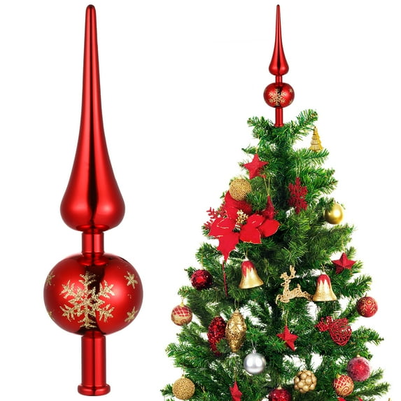 Mersess Red Christmas Tree Topper with Sparkling Sequins, Festive Holiday Treetop Decoration, Elegant Ornament for Xmas Tree Adornment