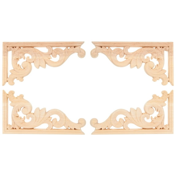 LOLIPPYY European Style Carved Wood Moldling Wood Carved Corner Onlay Wood 4PCS