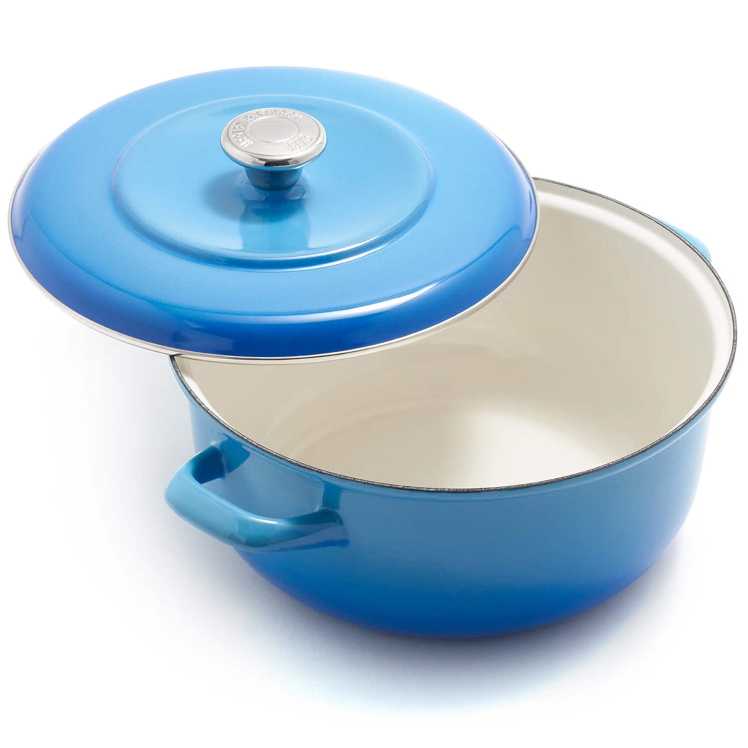 Azure Blue Enameled Cast Iron Round Dutch Oven with Lid, 5.3-Quart